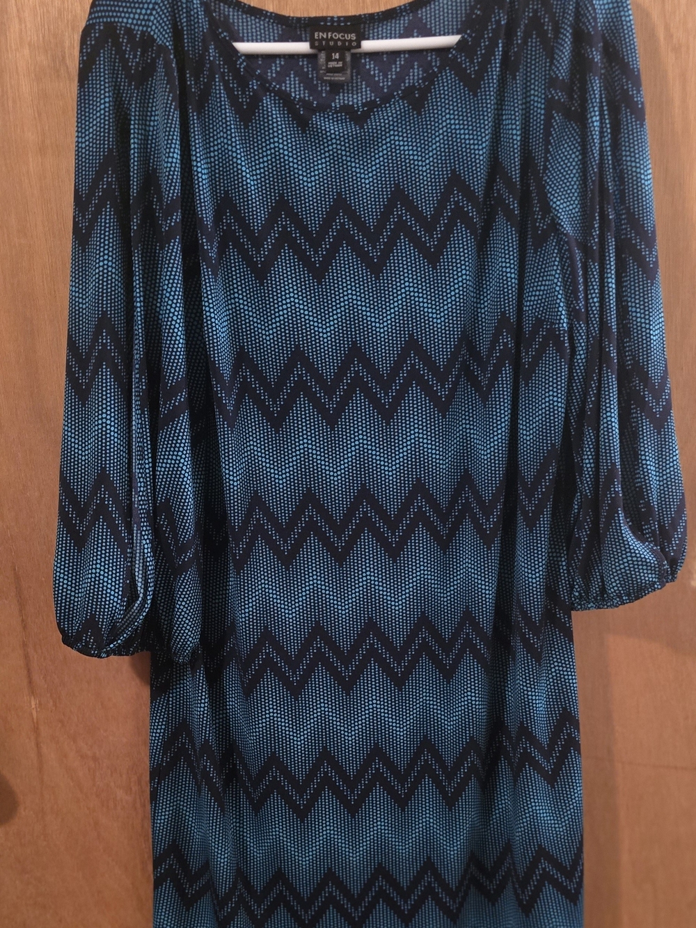 Enfocus Studio Teal and Black Zigzag Long-Sleeve Shift Dress
